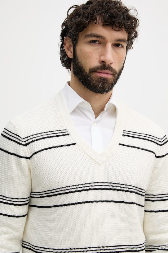 Tommy Hilfiger πουλόβερ ανδρικό βαμβακερό μπεζ MW0MW42841