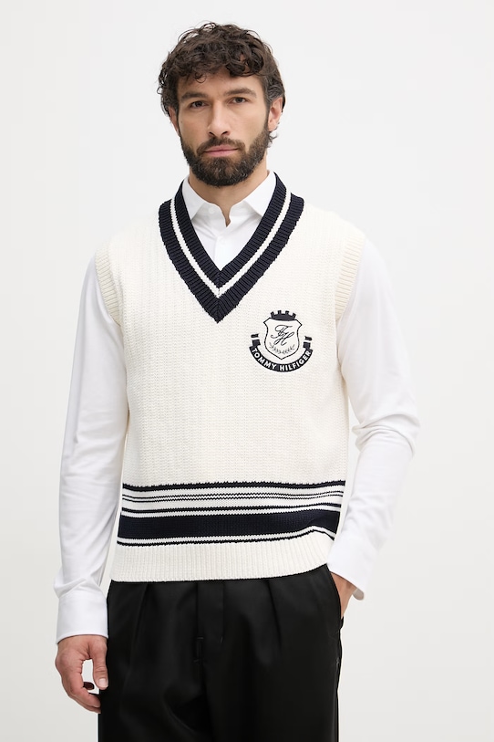 Tommy Hilfiger γιλέκο ανδρικό βαμβακερό μπεζ MW0MW42921