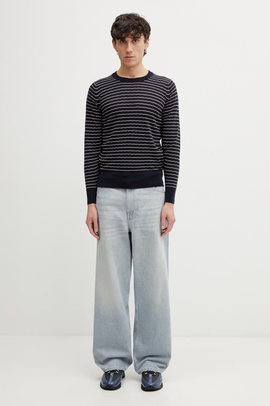 Wales Bonner Ashby sweter wełniany męski US26KNS4883.WO04.589 granatowy