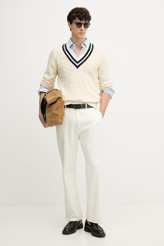 Hackett London sweter damski bawełniany HM7000175 beżowy SS26