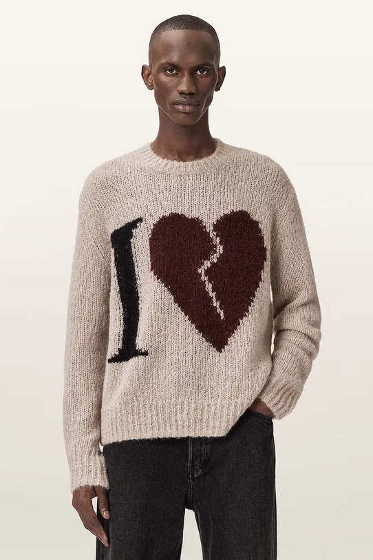 AllSaints sweter męski wełniany LOVER KNIT beżowy M009KE