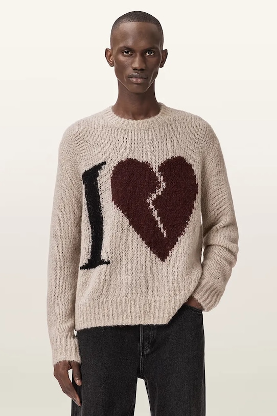 AllSaints sweter męski wełniany LOVER KNIT beżowy M009KE