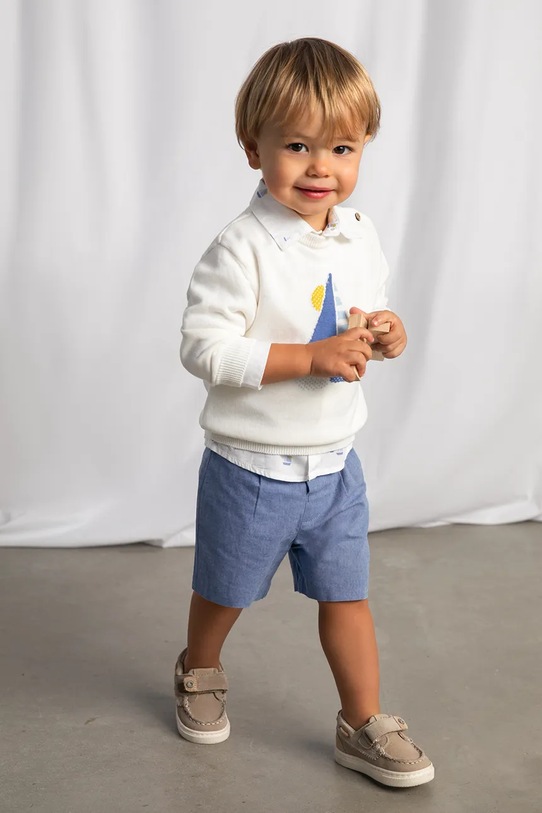 Dječje kratke hlače s dodatkom lana Mayoral bez uzorka plava 1215.3A.Baby.PPY2