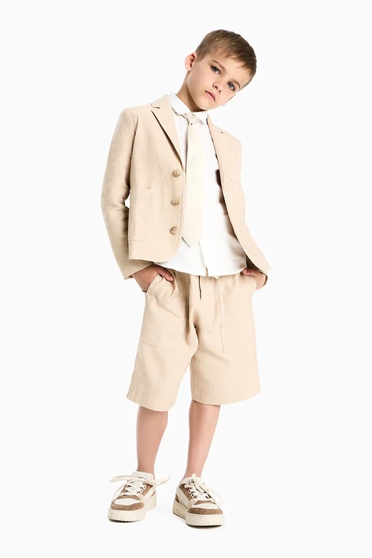 Emporio Armani pantaloni scurți de in pentru copii bej EB001063.AF20957