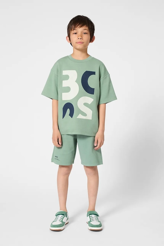 Dječje pamučne kratke hlače BOSS pletivo tirkizna J52930.102.108