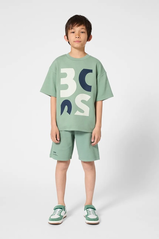 Dječje pamučne kratke hlače BOSS pletivo tirkizna J52930.114.150
