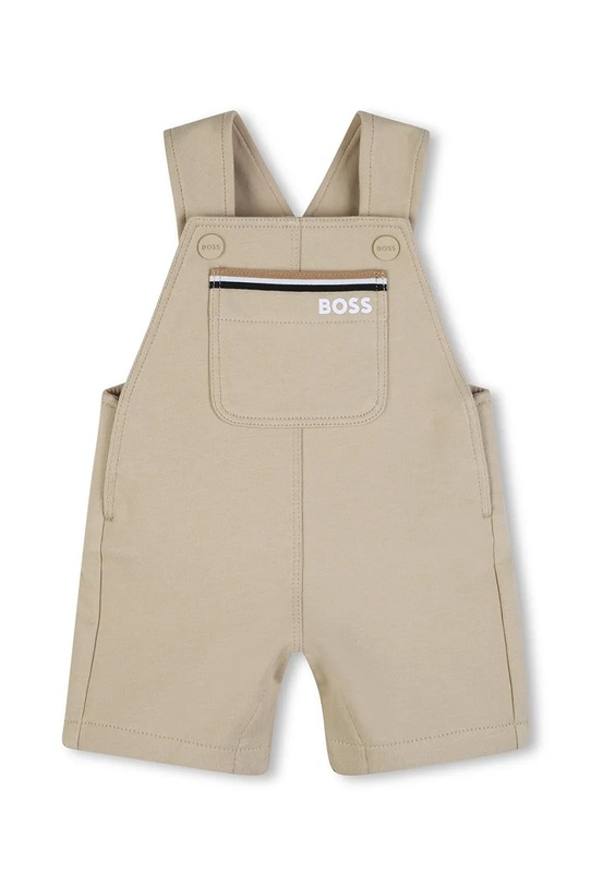 Hlače na naramnice za dojenčke BOSS Našitek bež J53035