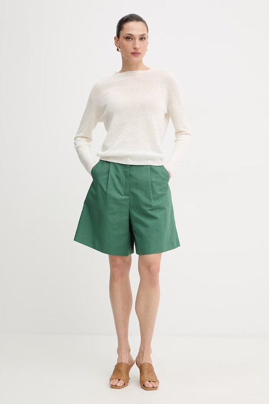 Weekend Max Mara szorty z dodatkiem lnu ECUBA 2615141022600 zielony SS26