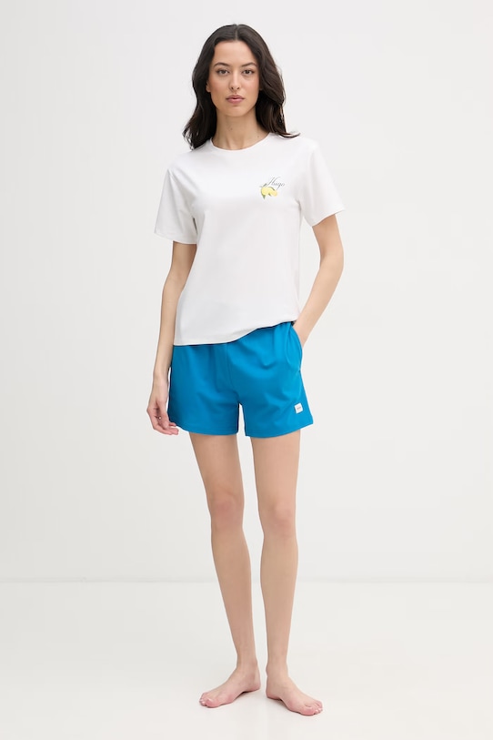 HUGO къс панталон дамски с памук SIGNATURE_SHORT 50556815 син SS26