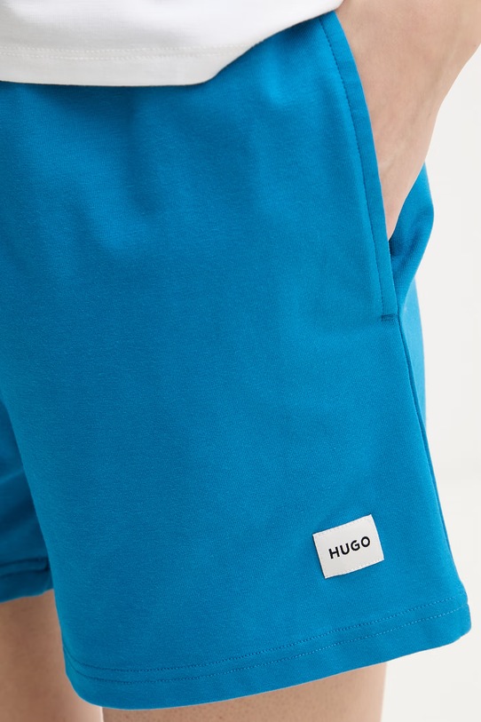 HUGO къс панталон дамски с памук SIGNATURE_SHORT син 50556815