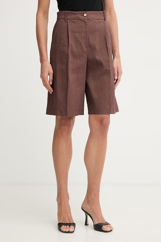 Pinko bermudy damskie z lnem brązowy 106594.A34I