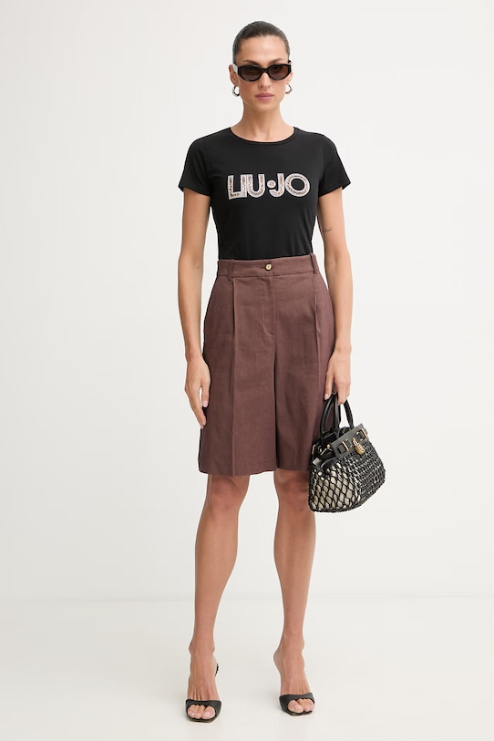 Pinko bermudy damskie z lnem 106594.A34I brązowy SS26