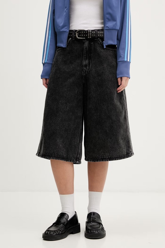 Τζιν σορτς adidas Originals Firebird βαμβάκι μαύρο KD2916