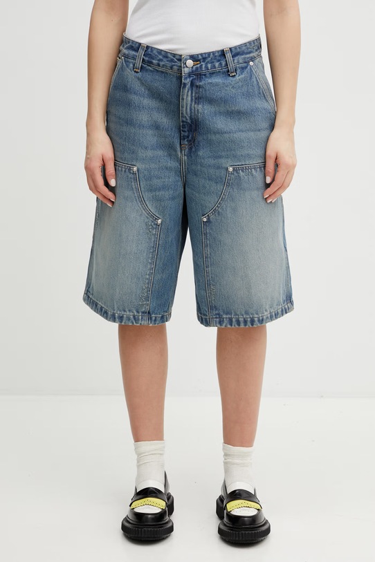 Carhartt WIP szorty jeansowe W Nixon Double Knee Short gładkie niebieski I036324.01B7