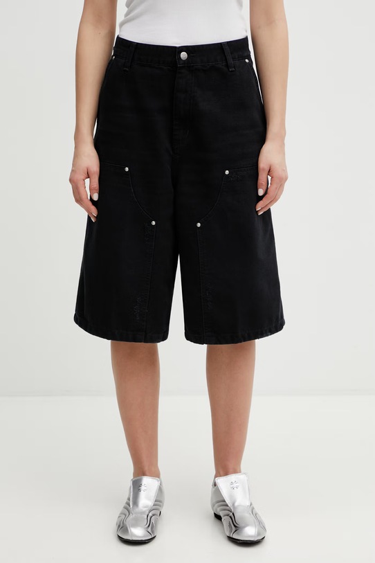 Carhartt WIP szorty bawełniane W Nixon Double Knee Short gładkie czarny I036431.89B7