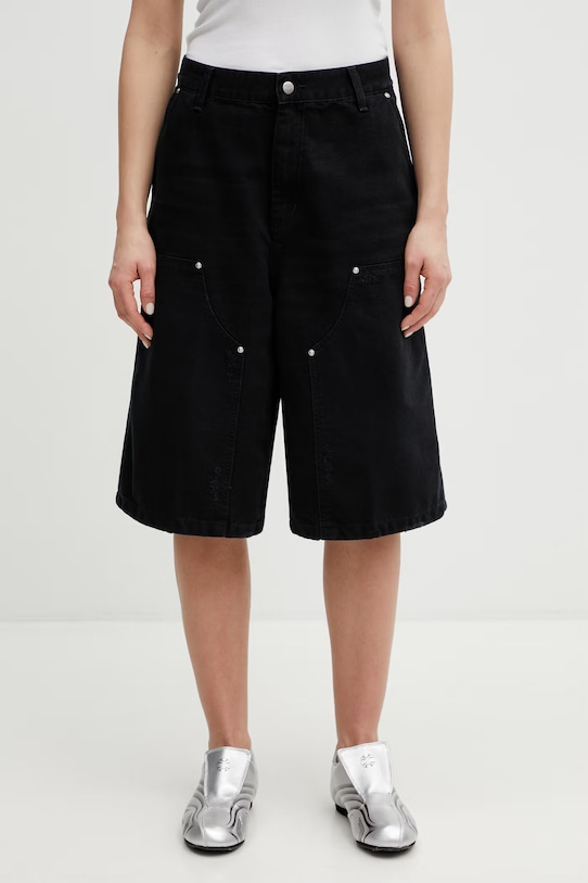 Carhartt WIP szorty bawełniane W Nixon Double Knee Short gładkie czarny I036431.89B7