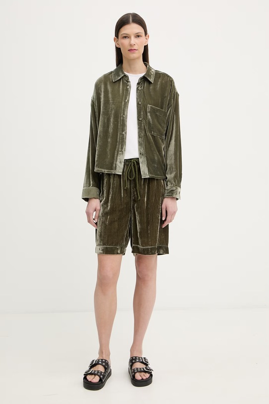 American Vintage szorty dresowe damskie welurowe ANK09B zielony SS26