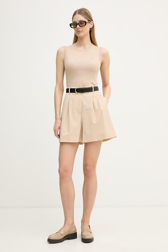 Lacoste szorty damskie z wełną FF0243 beżowy SS26