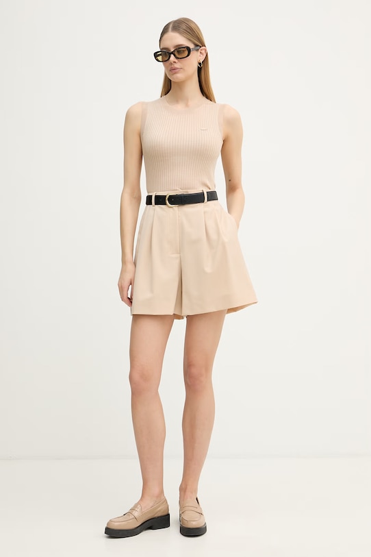 Lacoste szorty damskie z wełną FF0243 beżowy SS26