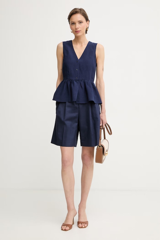 Trussardi szorty damskie z lnem P268A002348N granatowy SS26