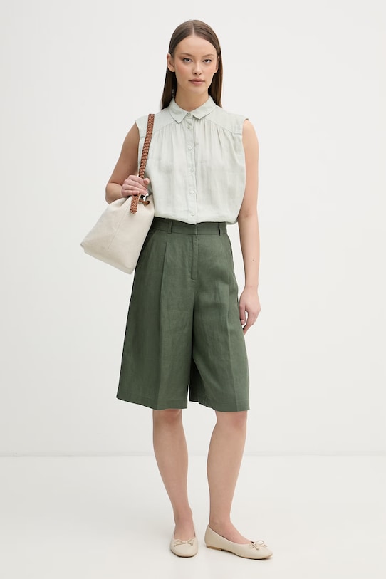 United Colors of Benetton šortky dámske ľanové 4AGHD902L zelená SS26