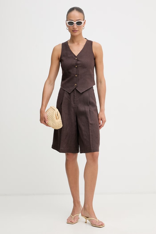 United Colors of Benetton kratke hlače ženske lanene 4AGHD902L smeđa SS26