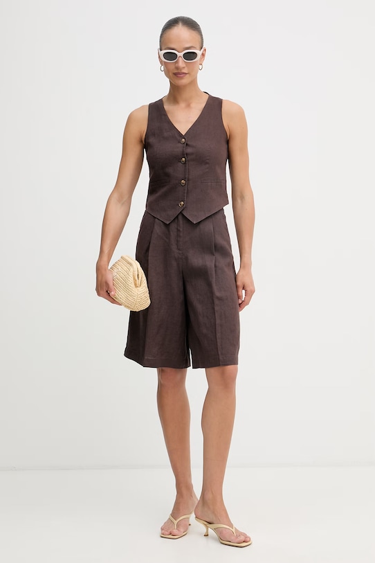 United Colors of Benetton kratke hlače ženske lanene 4AGHD902L smeđa SS26