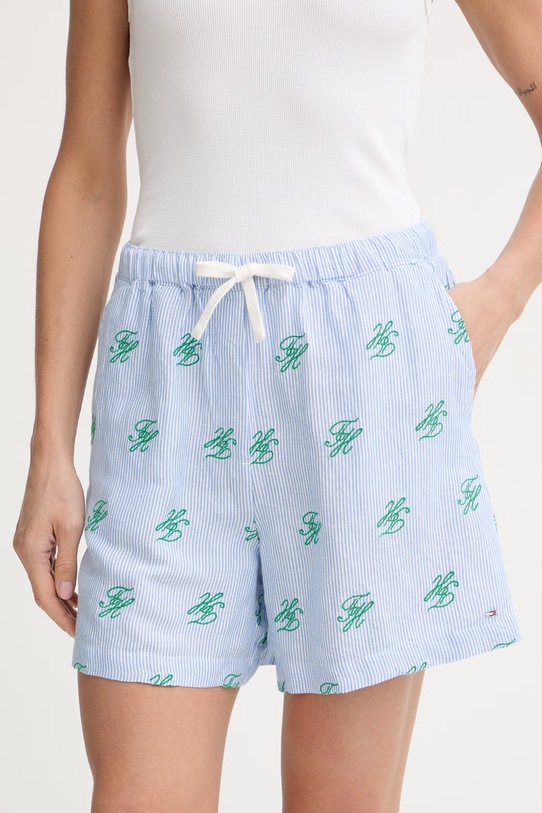 Tommy Hilfiger šortky dámske s ľanom SUMMER modrá WW0WW49555