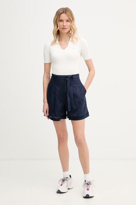 Lacoste szorty z lyocellem damskie FF1026 granatowy SS26