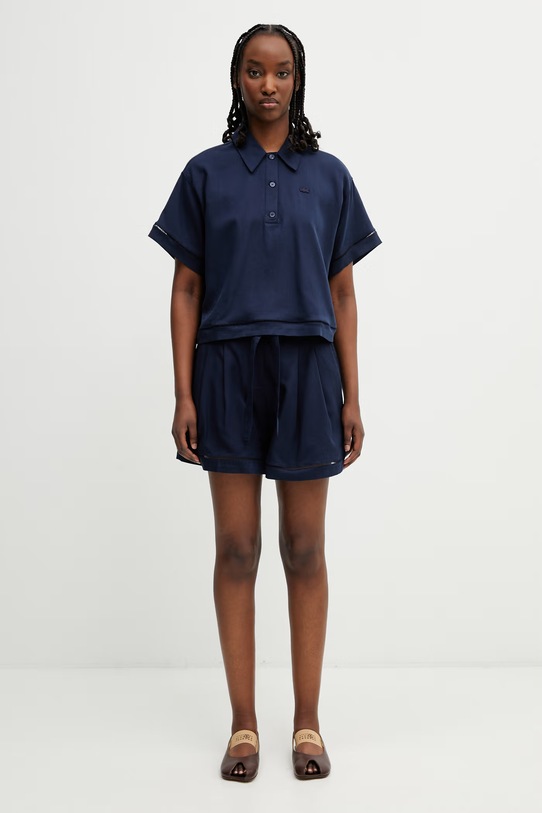 Lacoste szorty z lyocellem damskie FF1026 granatowy