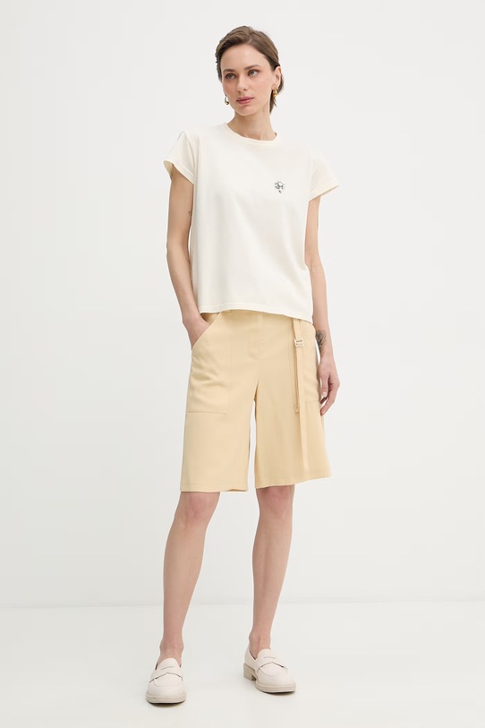 Patrizia Pepe szorty eleganckie damskie z wiskozy 2P1773.A573 beżowy SS26