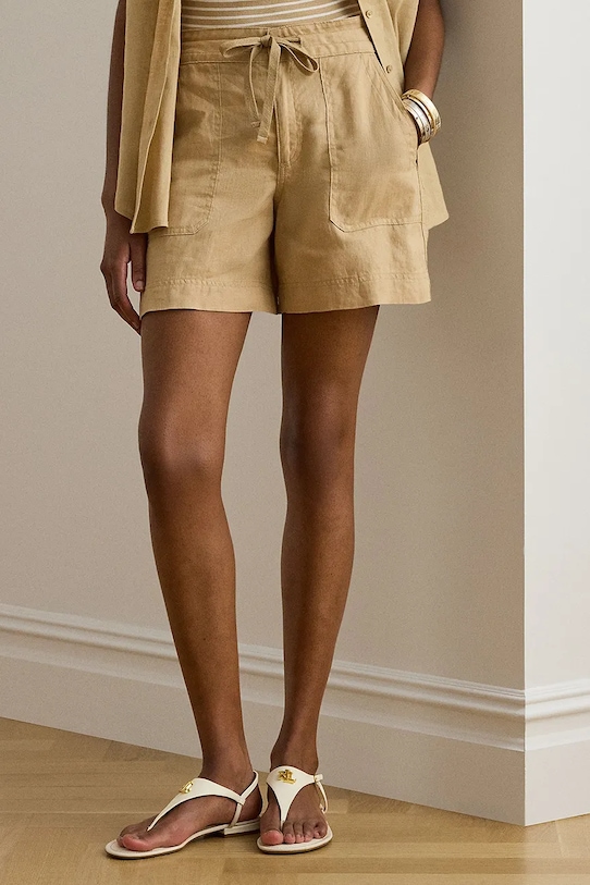 Lauren Ralph Lauren szorty damskie lniane beżowy 200P13695