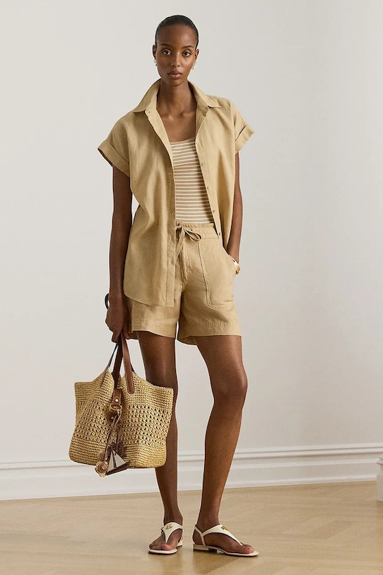 Odzież Lauren Ralph Lauren szorty damskie lniane 200P13695 beżowy