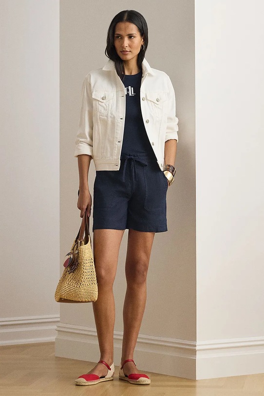 Lauren Ralph Lauren szorty damskie lniane 200P13695 granatowy