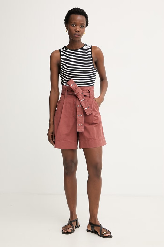 BOSS Orange šortky dámske bavlnené s elastanom C Tulina-D 50556394 burgundské SS26