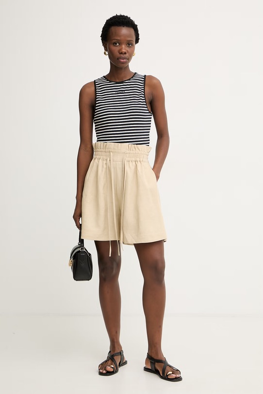 BOSS Orange šortky dámske s prímesou ľanu C Tacolina 50561845 béžová SS26