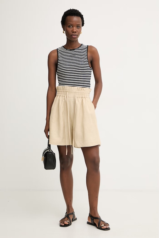 BOSS Orange šortky dámske s prímesou ľanu C Tacolina 50561845 béžová SS26