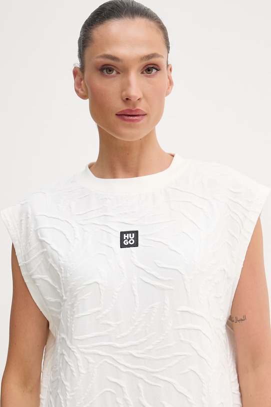 HUGO sukienka z bawełną ZEB_dress beżowy 50561082