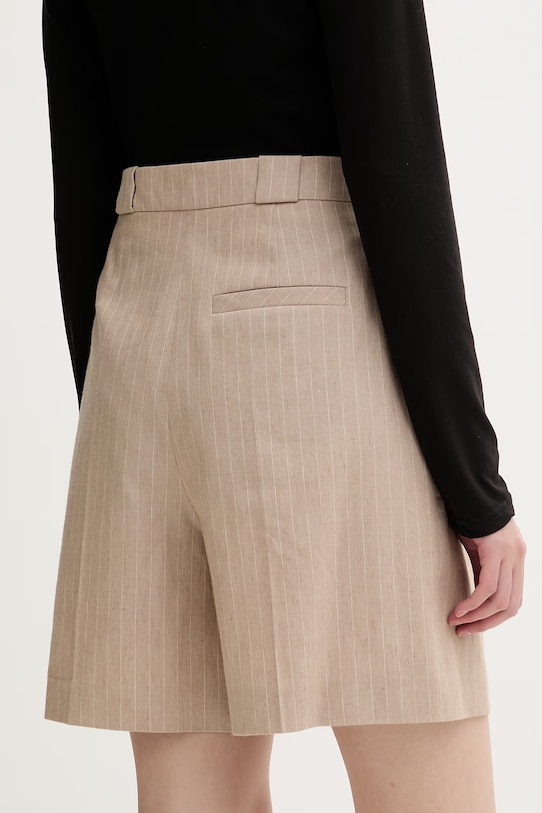 Odzież HUGO szorty eleganckie damskie z dodatkiem lnu Hamonu 50559853 beżowy