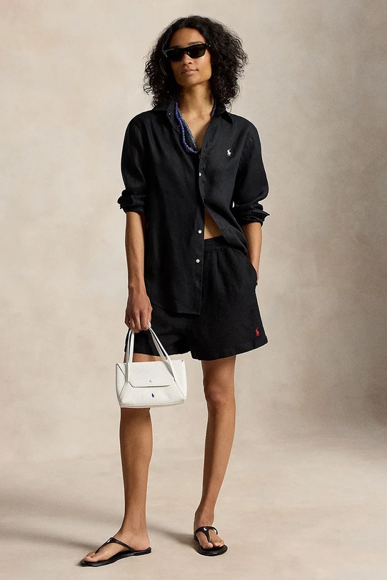 Odzież Polo Ralph Lauren LINEN-WVN-SHORTS szorty lniane damskie 211A12950001 czarny