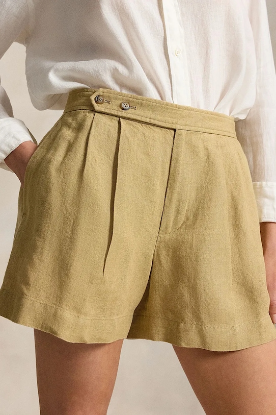 Polo Ralph Lauren szorty damskie lniane DELAVE LINEN-WVN-SHORTS beżowy 211A12967001