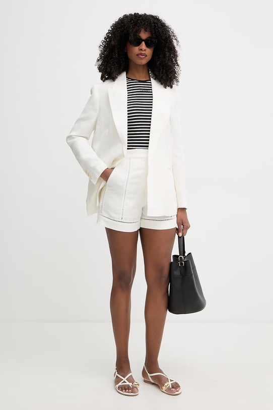 Karl Lagerfeld szorty damskie z dodatkiem lnu B2W10022 beżowy SS26