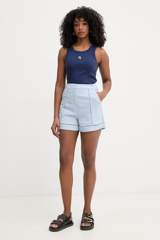 Karl Lagerfeld šortky dámské s příměsí lnu B2W10022 modrá SS26
