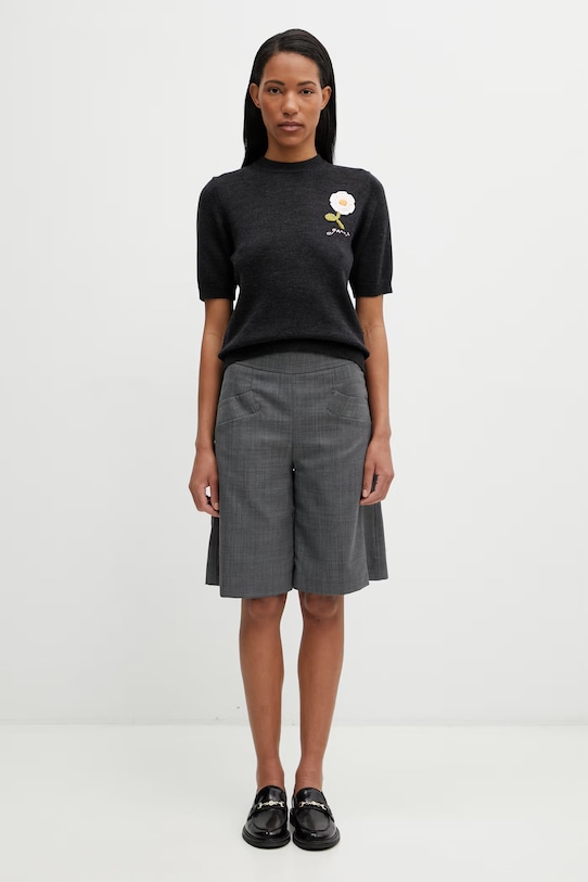 GANNI szorty eleganckie z wełną damskie A1110071 szary