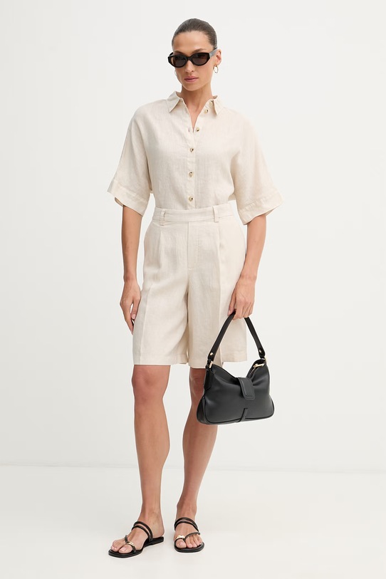 OUI szorty damskie lniane 97220 beżowy SS26