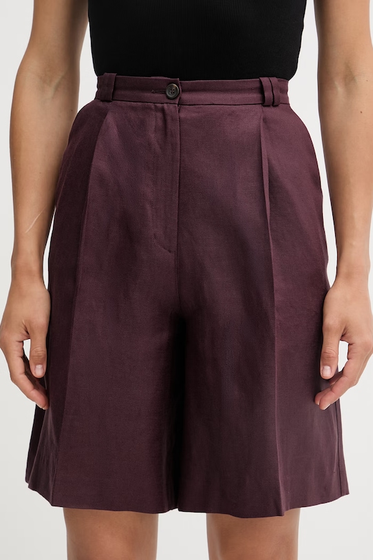 Sisley pantaloni scurți de damă din in burgundia 4TTSL901Y