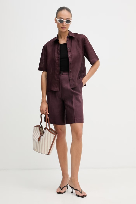 Sisley pantaloni scurți de damă din in 4TTSL901Y burgundia SS26