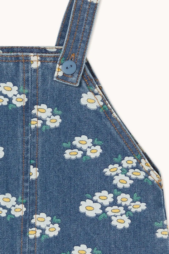 Dziewczynka Tinycottons ogrodniczki jeansowe niemowlęce BLOSSOMS DENIM SHORT DUNGAREE SS26.336 niebieski