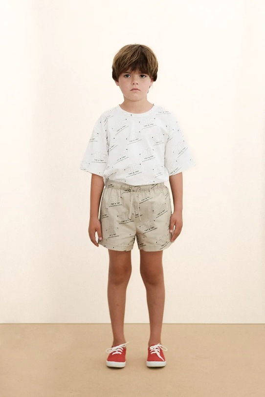 Tinycottons szorty bawełniane dziecięce TINY & TINY TWILL SHORTS wzorzyste beżowy SS26.309
