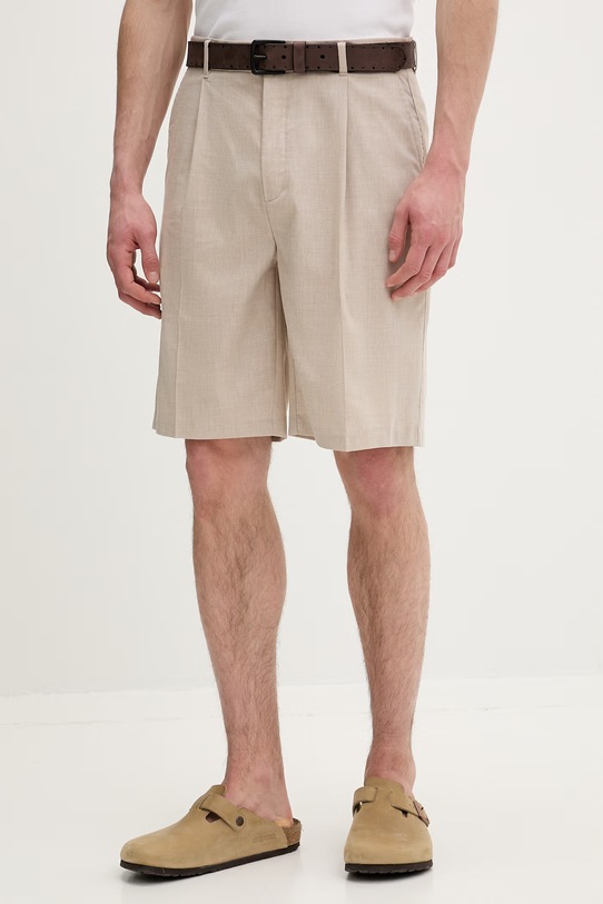 Les Deux szorty męskie z dodatkiem lnu Reece beżowy 1001342